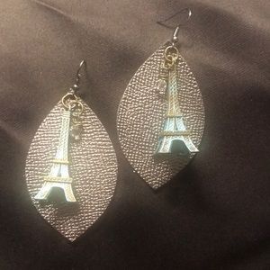love, Savvy Handcrafted Leather Eiffel Tower Earrings